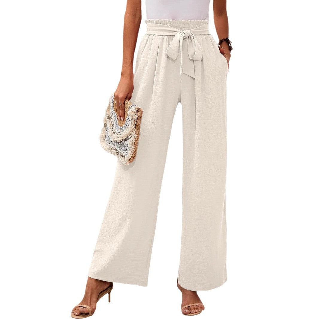High Waist Wide Leg Pants Women Soft Tie Waist