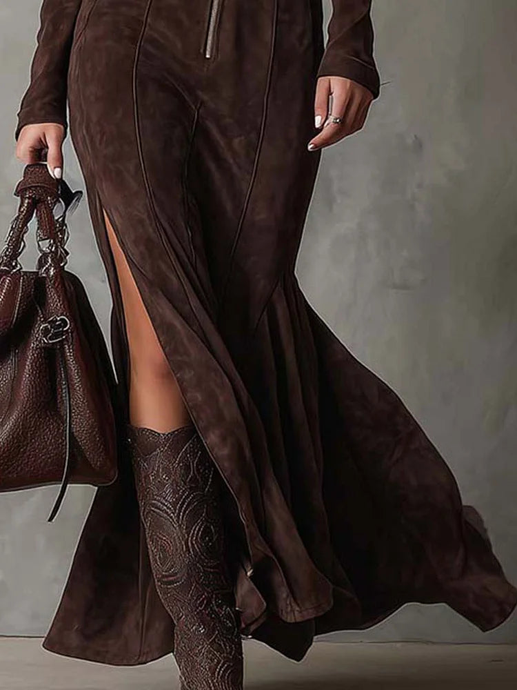 Jess | Belted Suede Zip Dress
