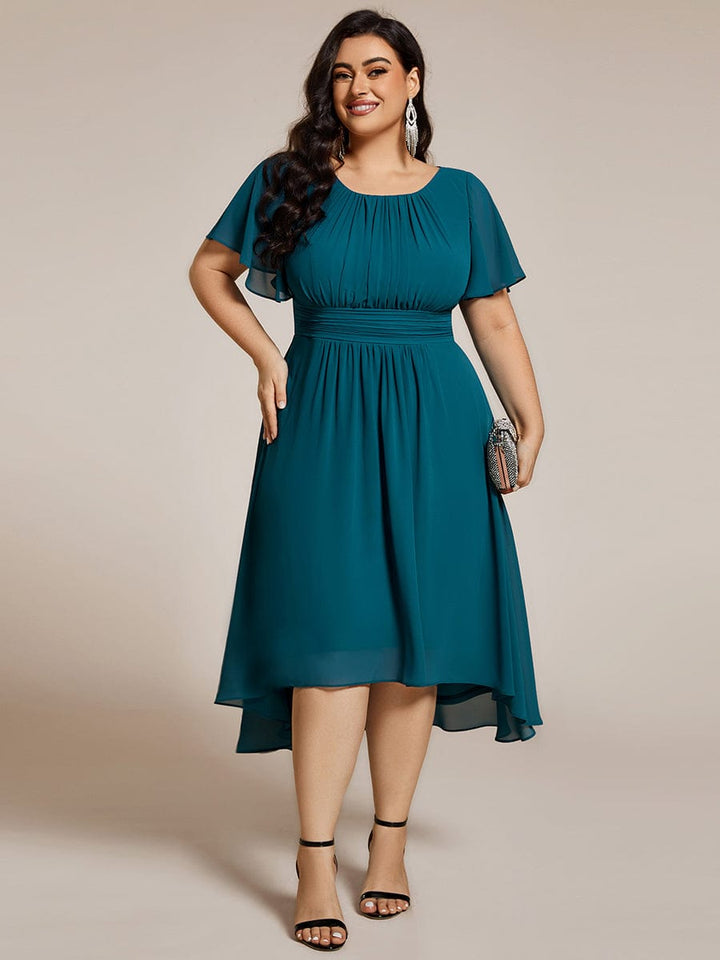 pretty EDEN|Plus Size Chiffon Round Neckline A-Line Midi Wedding Guest Dress