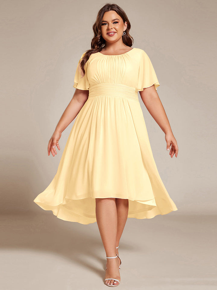 pretty EDEN|Plus Size Chiffon Round Neckline A-Line Midi Wedding Guest Dress