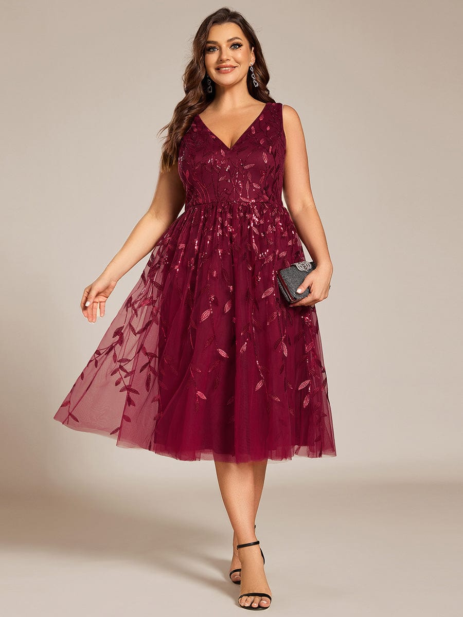 pretty ROUX|Plus Size Sleeveless Sequin A-Line Midi Wedding Guest Dress（Final Sale）