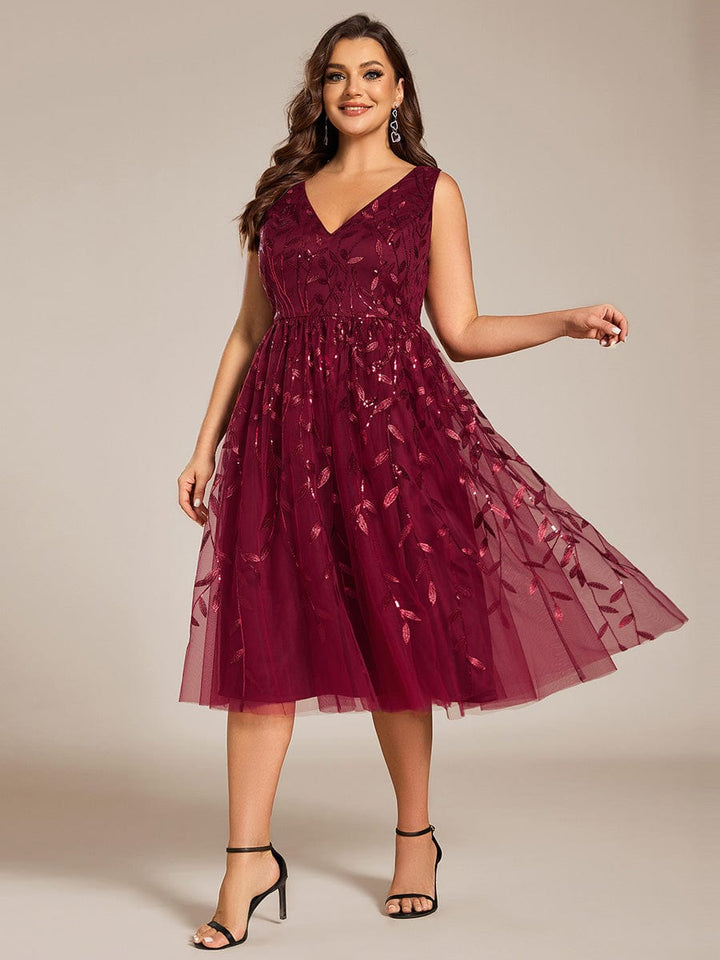 pretty ROUX|Plus Size Sleeveless Sequin A-Line Midi Wedding Guest Dress（Final Sale）