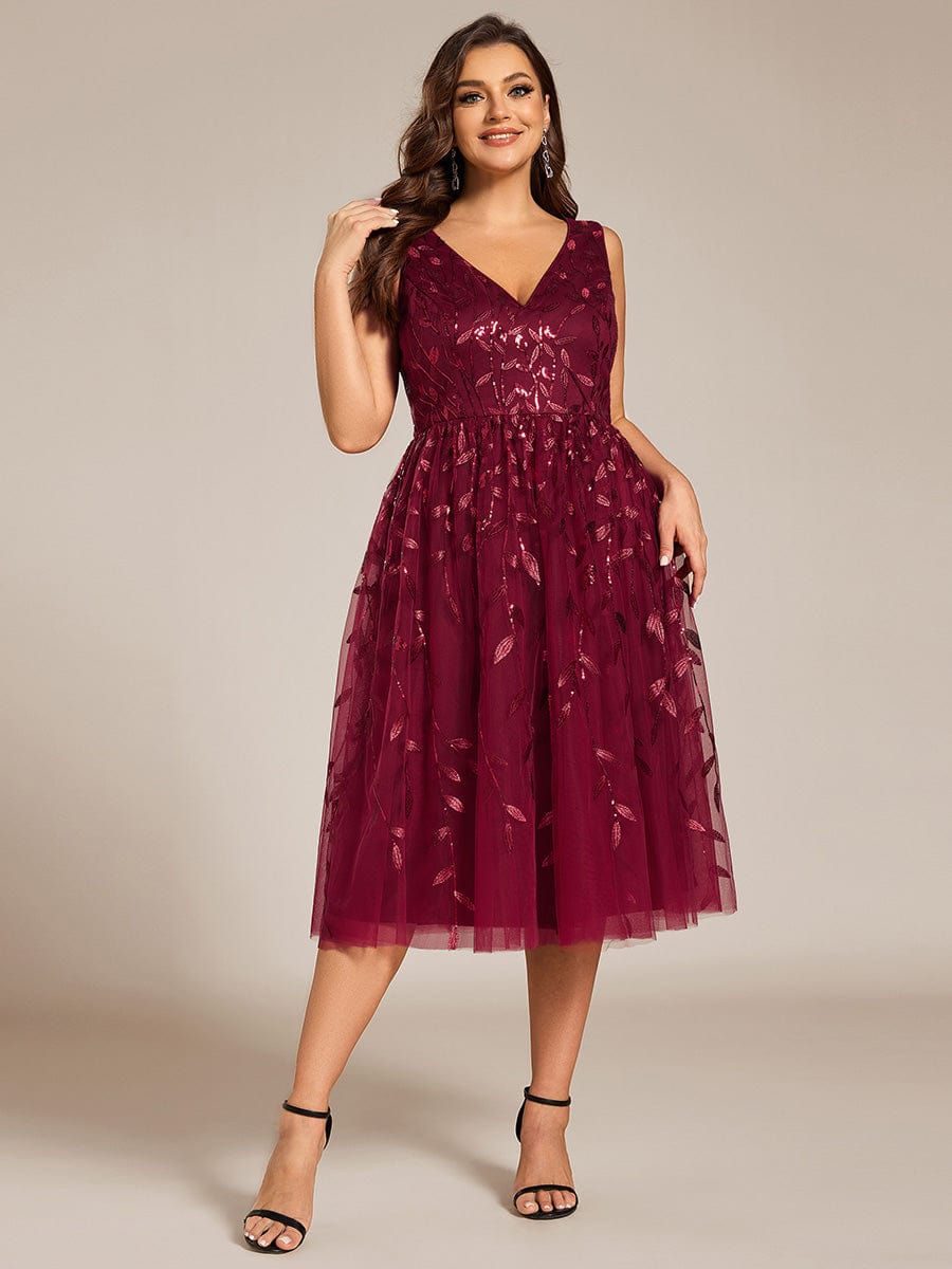 pretty ROUX|Plus Size Sleeveless Sequin A-Line Midi Wedding Guest Dress（Final Sale）
