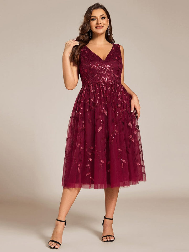 pretty ROUX|Plus Size Sleeveless Sequin A-Line Midi Wedding Guest Dress（Final Sale）