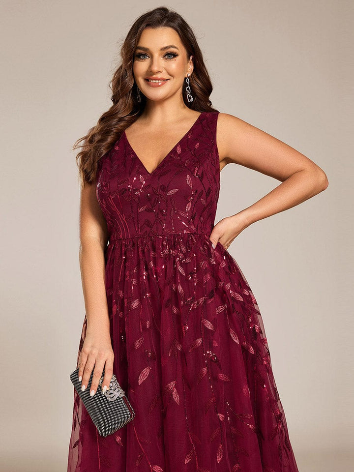 pretty ROUX|Plus Size Sleeveless Sequin A-Line Midi Wedding Guest Dress（Final Sale）
