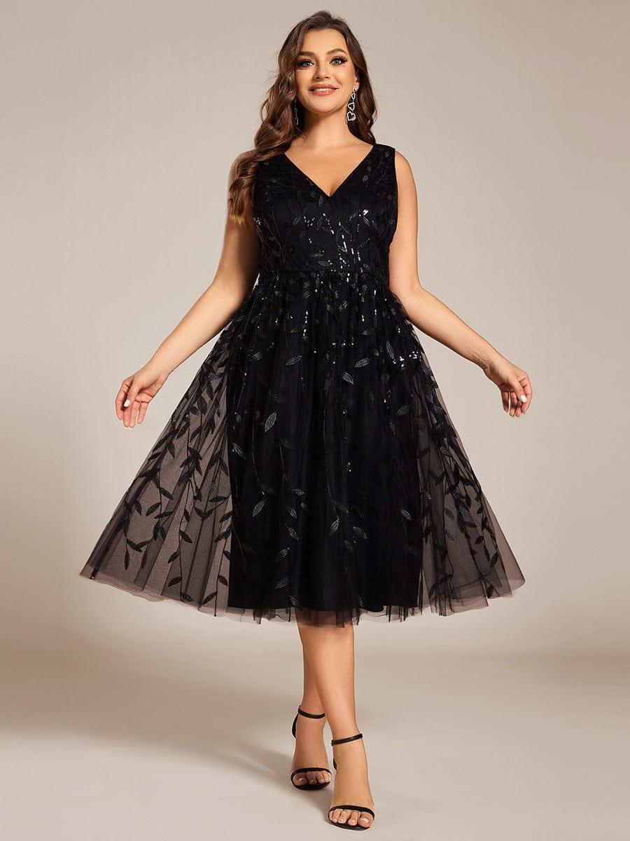 pretty ROUX|Plus Size Sleeveless Sequin A-Line Midi Wedding Guest Dress（Final Sale）