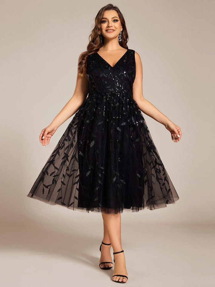 pretty ROUX|Plus Size Sleeveless Sequin A-Line Midi Wedding Guest Dress（Final Sale）