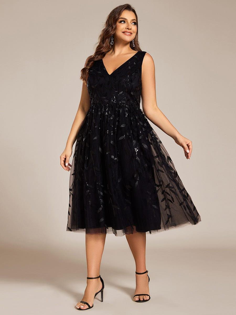 pretty ROUX|Plus Size Sleeveless Sequin A-Line Midi Wedding Guest Dress（Final Sale）