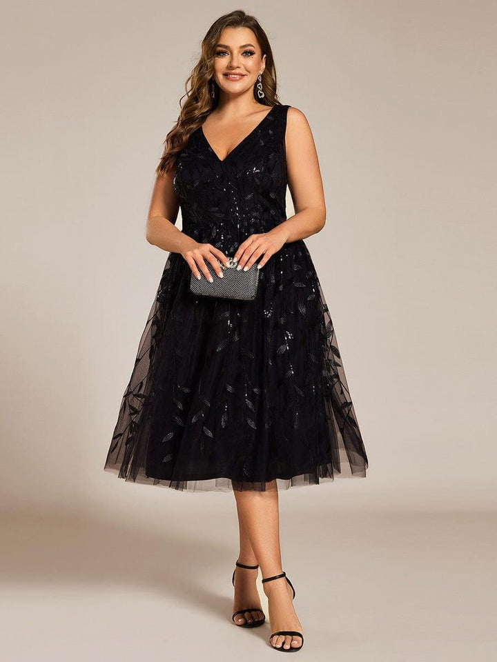 pretty ROUX|Plus Size Sleeveless Sequin A-Line Midi Wedding Guest Dress（Final Sale）