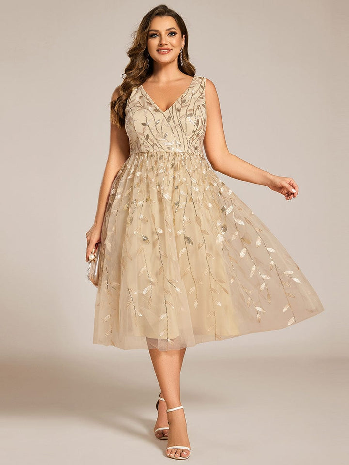 pretty ROUX|Plus Size Sleeveless Sequin A-Line Midi Wedding Guest Dress（Final Sale）