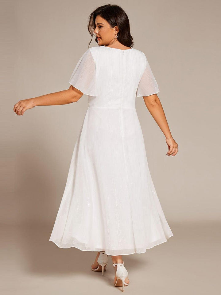 pretty OPAHL|Plus Size Glitter Short Sleeve A-Line Midi Wedding Guest Dress with Ruffled Hem