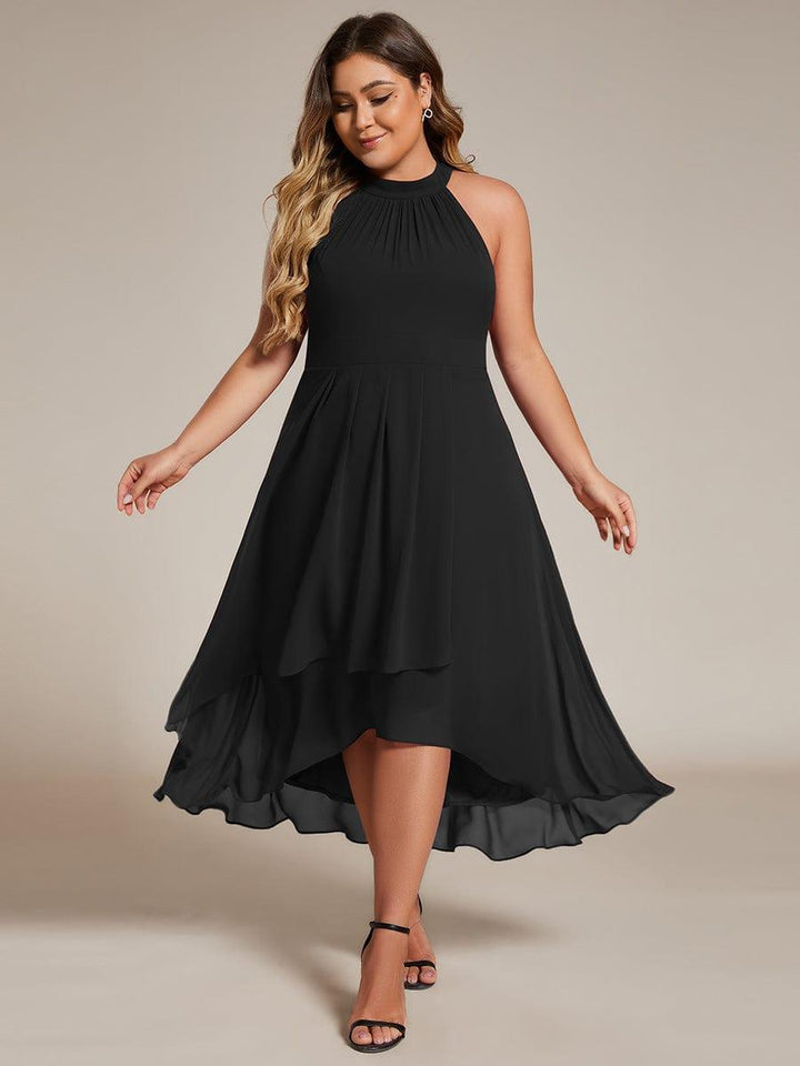 pretty POSIE|Plus Size Chiffon Sleeveless Halter Neck Midi Wedding Guest Dress