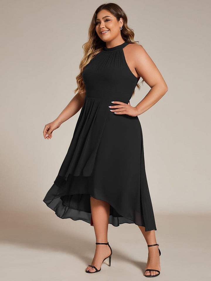 pretty POSIE|Plus Size Chiffon Sleeveless Halter Neck Midi Wedding Guest Dress