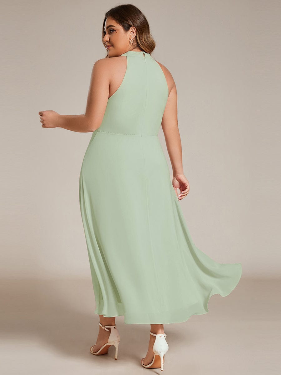 pretty POSIE|Plus Size Chiffon Sleeveless Halter Neck Midi Wedding Guest Dress