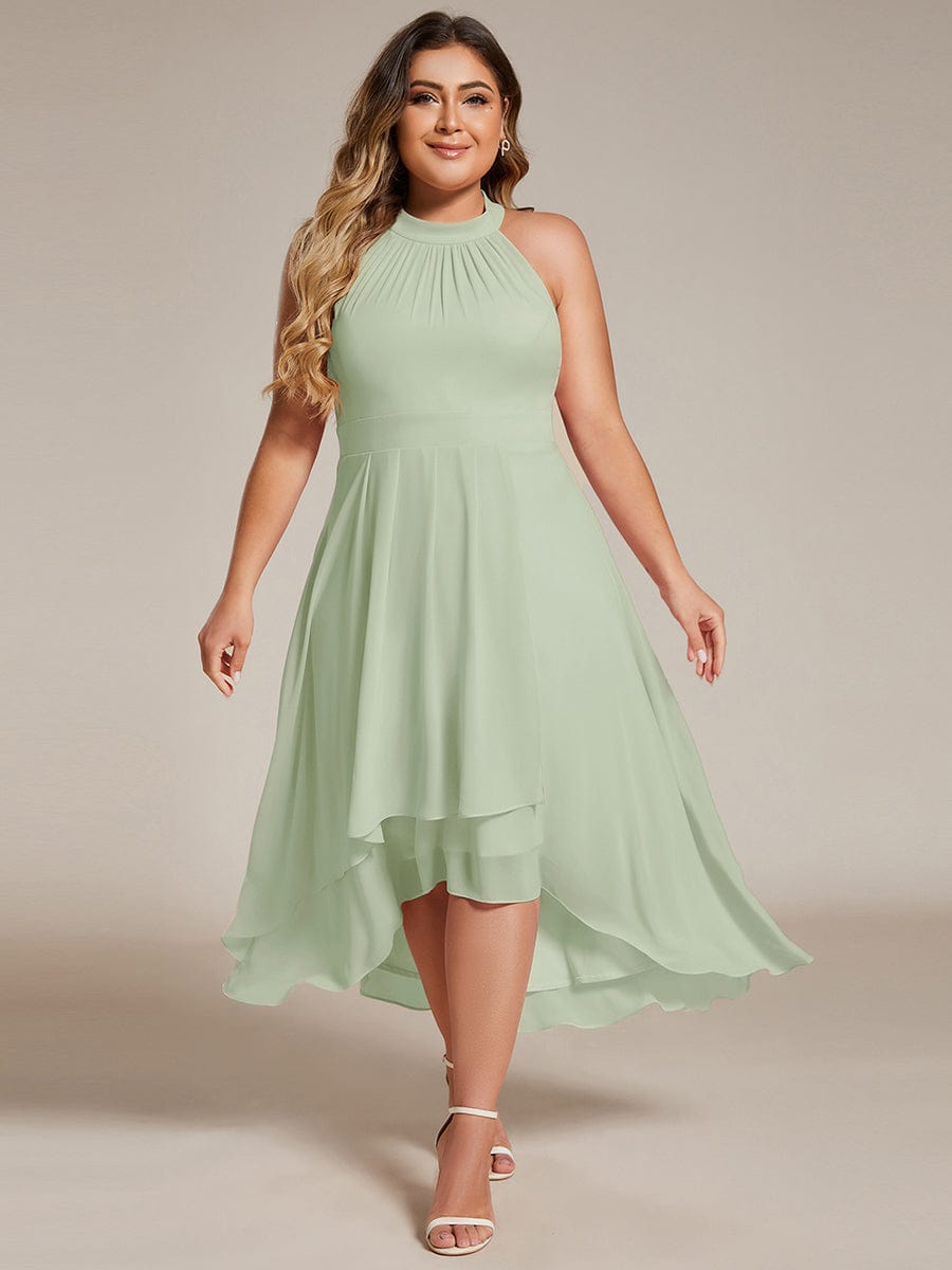 pretty POSIE|Plus Size Chiffon Sleeveless Halter Neck Midi Wedding Guest Dress