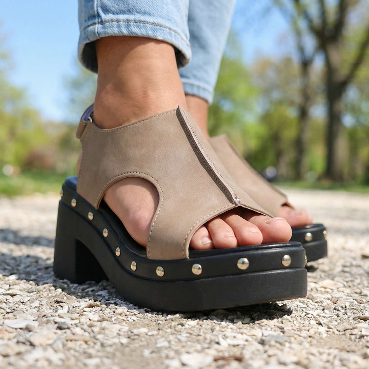 Loretta Leather Studded Slides